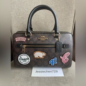 NWT！COACH ROWAN SATCHEL IN SIGNATURE CANVAS WITH SKI PATCHES (COACH CE592)